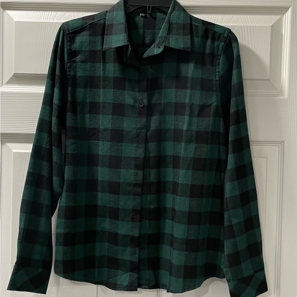 Plaid Button-Up Shirt - Green and Black
